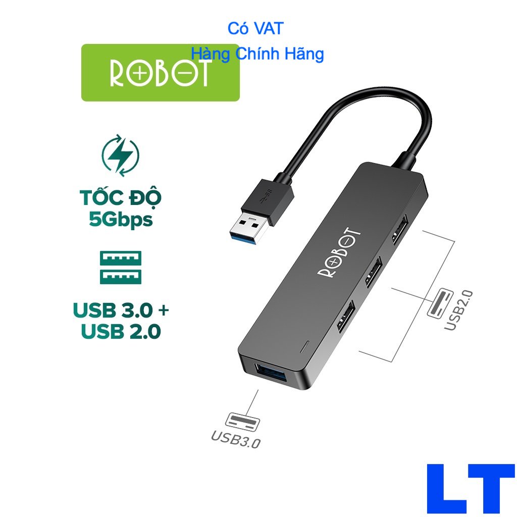 HUB Chuyển Đổi Chia Cổng USB ROBOT H160 Mở Rộng 3 Cổng USB 2.0 Và 1 Cổng USB 3.0 Dây Nối Dài 80 Cm Chính Hãng