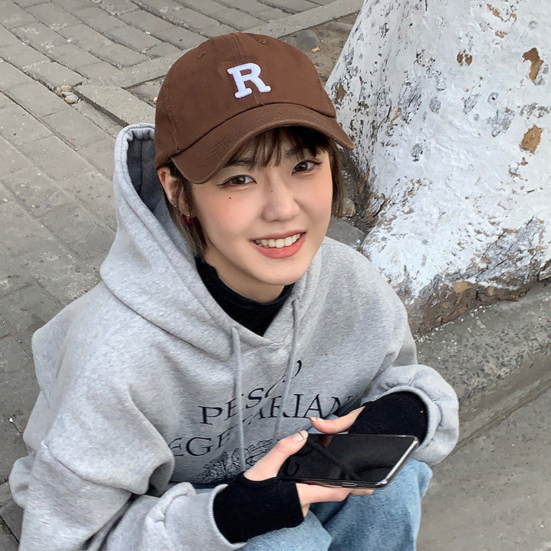 Mũ Lưỡi Trai Cotton Màu Xanh Lá Thêu Chữ R 3D Phong Cách Hiphop