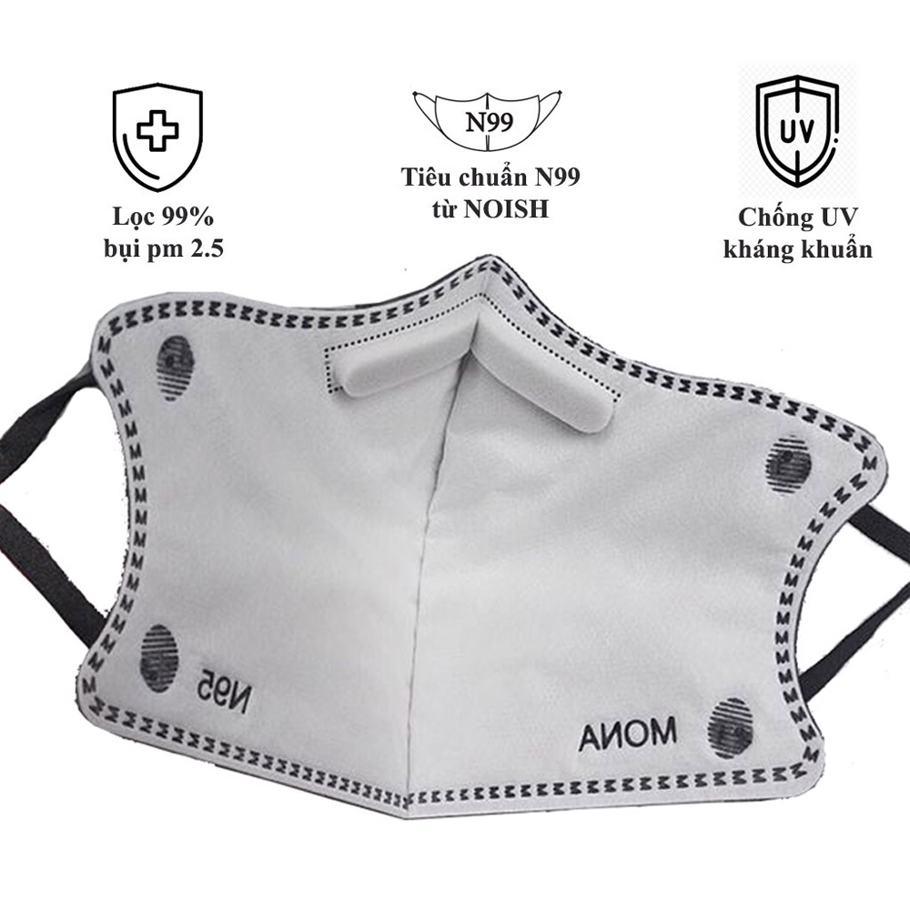 Khẩu trang 3d Mona Mask 6 lớp N99+ kháng khuẩn, chống bụi mịn, tiêu chuẩn FDA Mỹ NPP Tido88