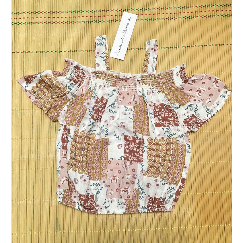 Áo bé gái vải họa tiết xinh, dây nơ ngực viền day chun, hàng xuất khẩu liên hệ shop tư vấn size