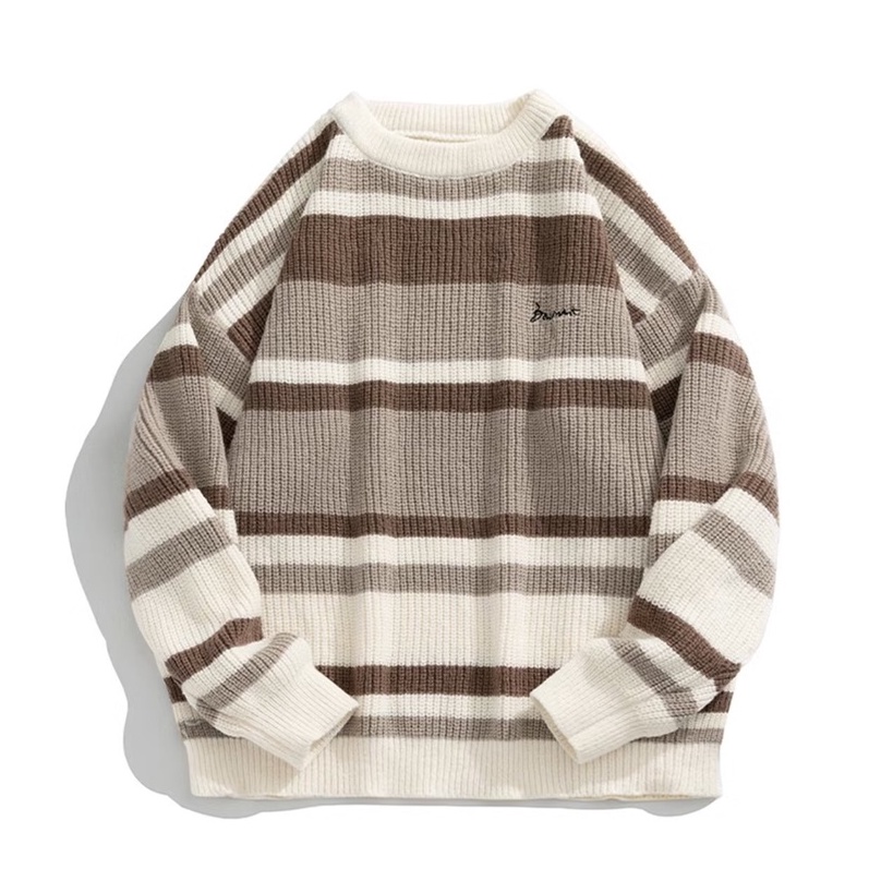 Áo Sweater Dệt Kim Tay Dài Cổ Tròn Họa Tiết Kẻ Sọc Thời Trang Thu Đông 2022 Cho Nam
