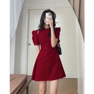 Đầm váy nhung tay bồng khoét vai tiểu thư