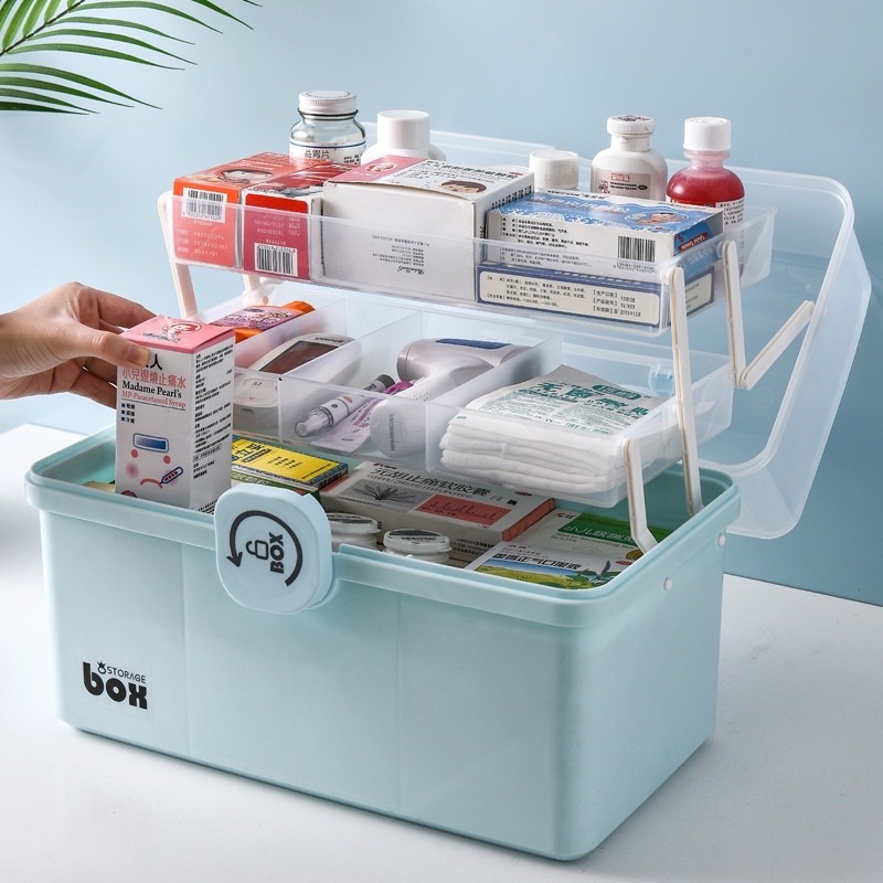 Hộp đựng thuốc gia đình 3 tầng phân loại các loại thuốc, có tay cầm và khoá hộp chắc chắn, chất liệu pp siêu bền