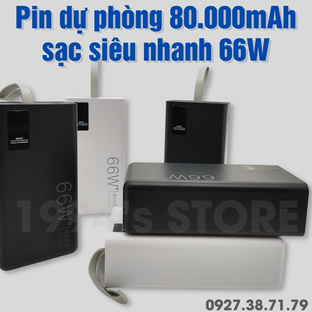 Pin sạc dự phòng 80.000mAh dung lượng cực khủng - Sạc siêu nhanh 66W - Tích hợp 4 dây sạc - Sạc cùng lúc 6 thiết bị