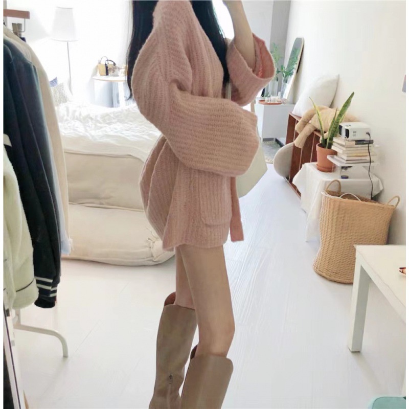 Áo Khoác Cardigan Dệt Kim Dáng Rộng Cột Dây Thời Trang Xuân Thu Phong Cách Mới Cho Nữ