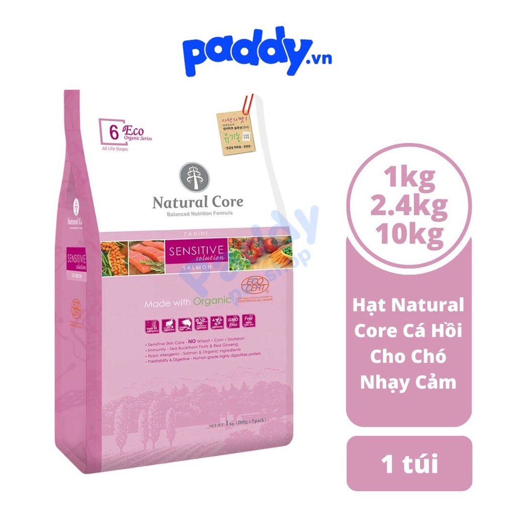 Hạt Cho Chó Nhạy Cảm Hữu Cơ Natural Core ECO 6 Sensitive Cá Hồi