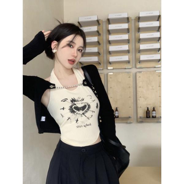 COZOKC Set Áo Khoác cardigan Tay Dài + Áo Hai Dây Dáng Ngắn Thời Trang Quyến Rũ Cho Nữ