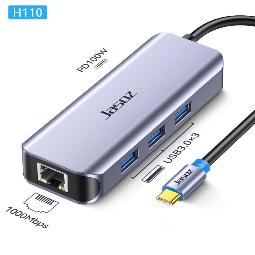 HUB Chuyển Đổi 5 trong cổng Type-C ra 3 USB 3.0 + DP JASOZ H09 + Gigabit RJ45 JASOZ H110