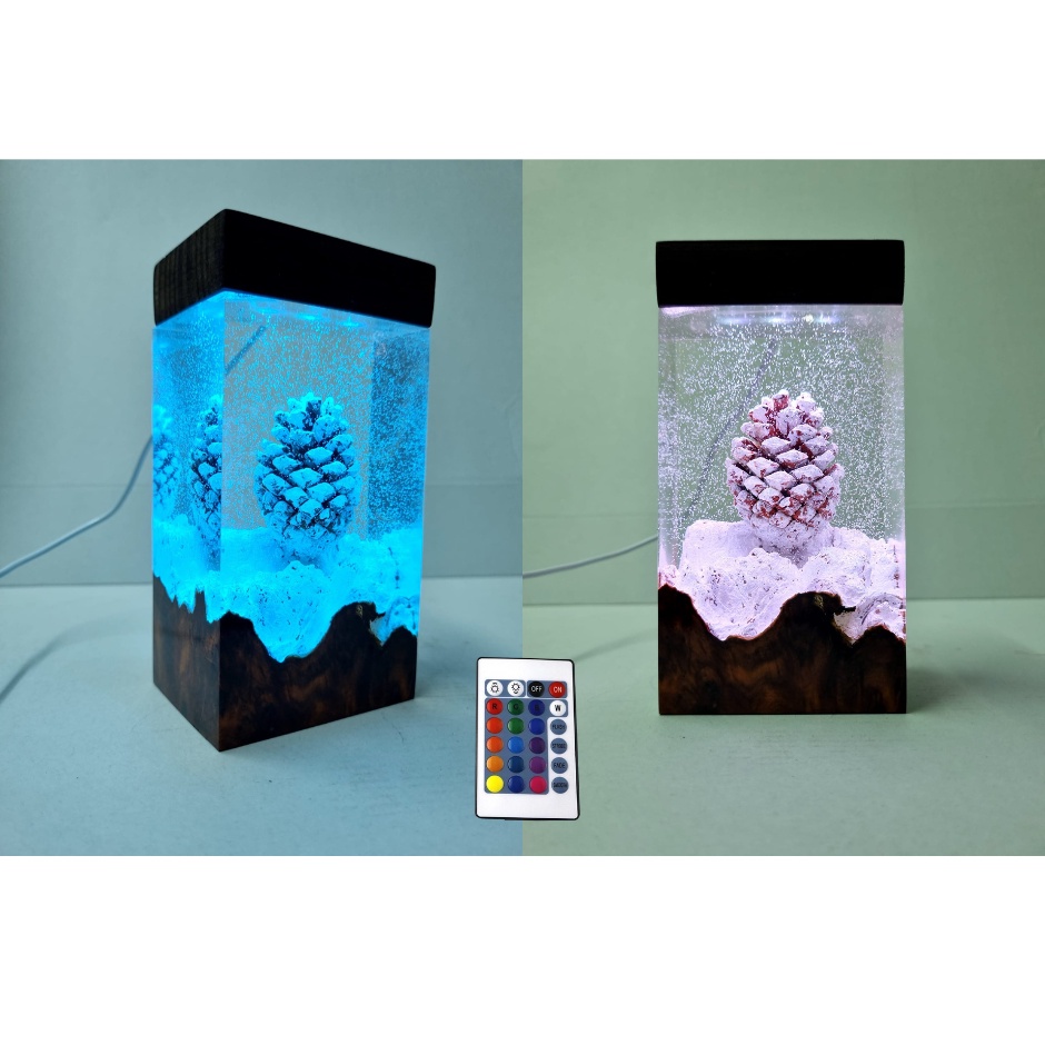 Đèn ngủ Epoxy Resin quả thông , Đèn quả thông bằng nhựa Epoxy, Đèn ngủ để bàn trang trí bằng nhựa Re