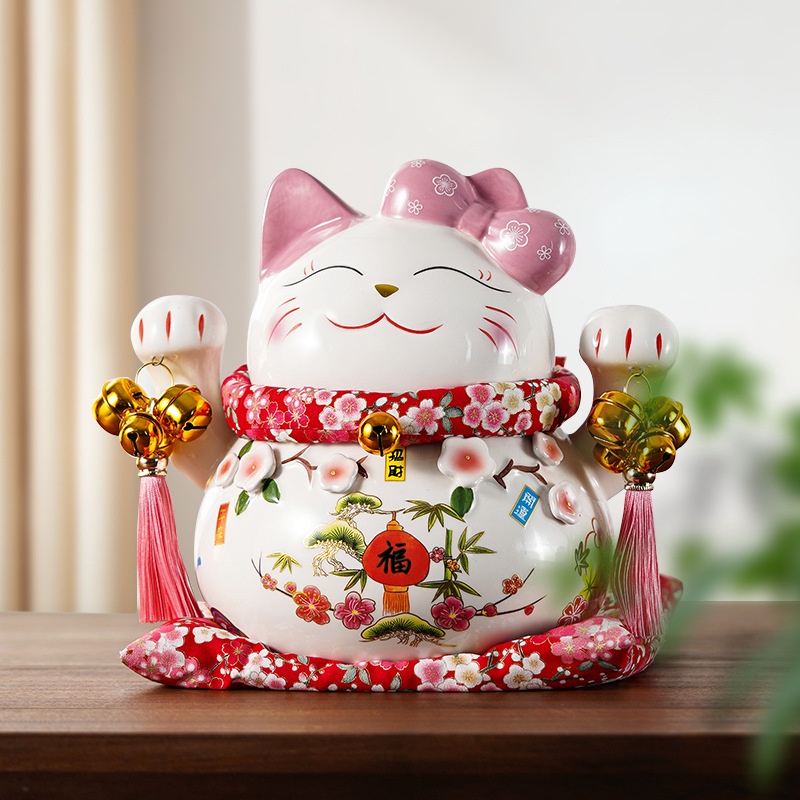Mèo Thần Tài Hồng Đào 20cm Mèo Vẫy Tài Lộc Gọi Khách Hũ Tiết Kiệm Trang Trí Nhà Cửa Quà Tặng Khai Trương