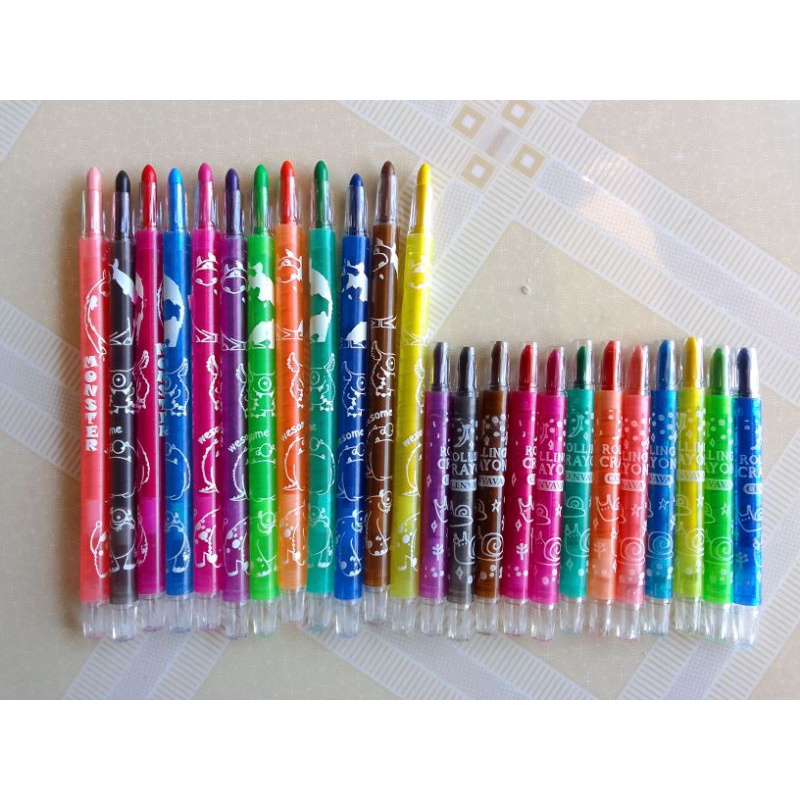 Sáp vặn 12 màu ngắn, 12 màu dài Rolling Crayon túi nhựa