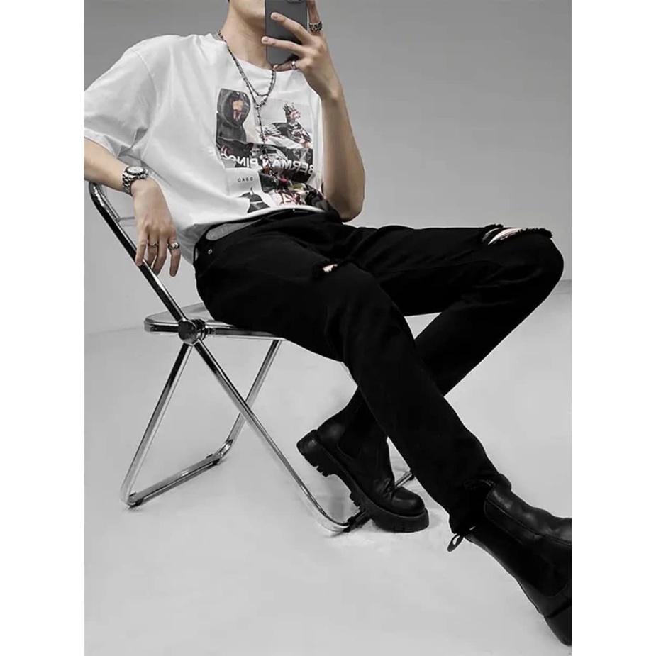 Quần Jeans - BN Store - Quần Jeans màu đen xẻ gối thiết kế đơn giản trẻ trung