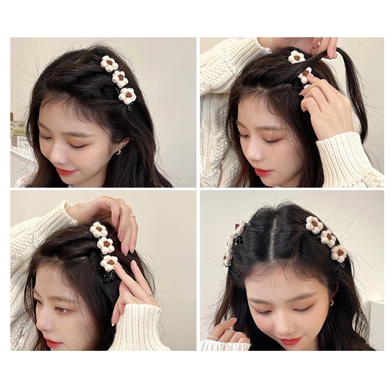Kẹp Tóc Hoa Lớn Đan Len Màu Tương Phản Phong Cách Hàn Quốc Thời Trang Cho Nữ
