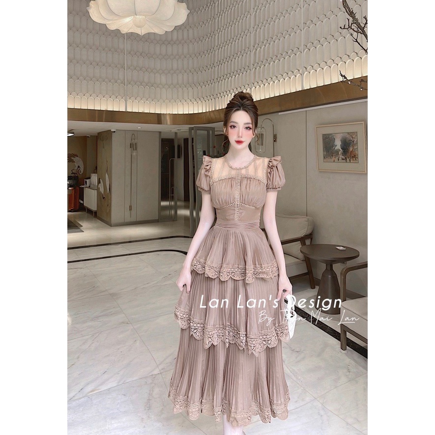 Đầm maxi hai dây phối ren buôc nơ ngực siêu xinh, Váy nữ dáng dài đẹp hợp đi biển