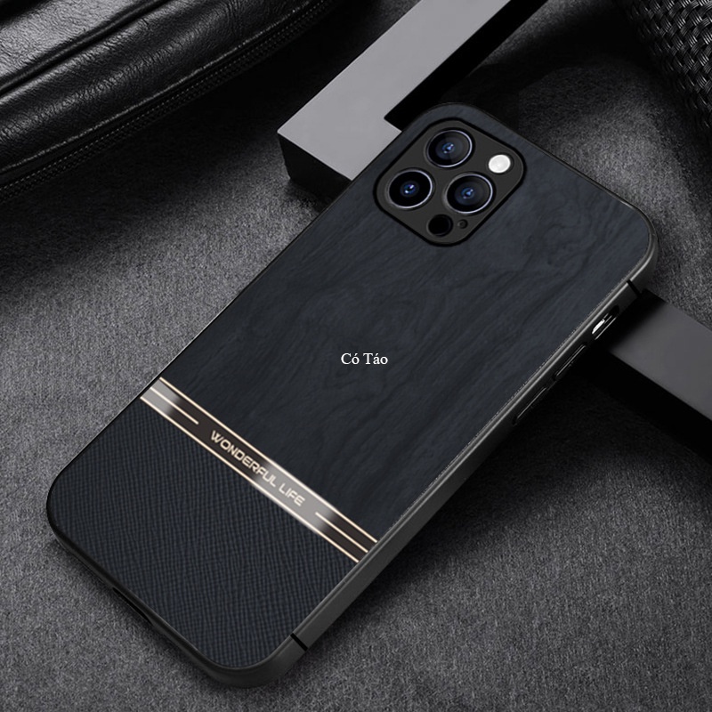 Ốp Lưng Iphone 7 Plus/8plus/xs/xr/xs max/11promax/12 mini/12 pro max/13 pro max/cạnh vuông lưng PU vân gỗ cực sang trọng