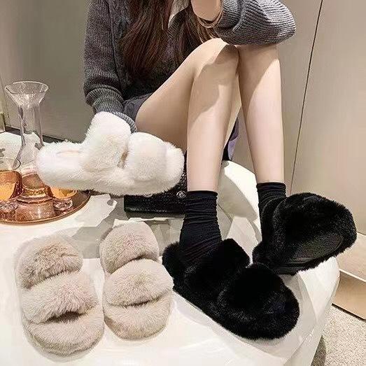 Dép lông quai ngang nữ, đế dày 4 CM, lông mềm mượt ấm áp cho mùa đông sang xịn DP24