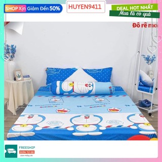 Bộ ga gối 3 món cotton poly 1m4x2m,được chọn mẫu-doremon lá thư