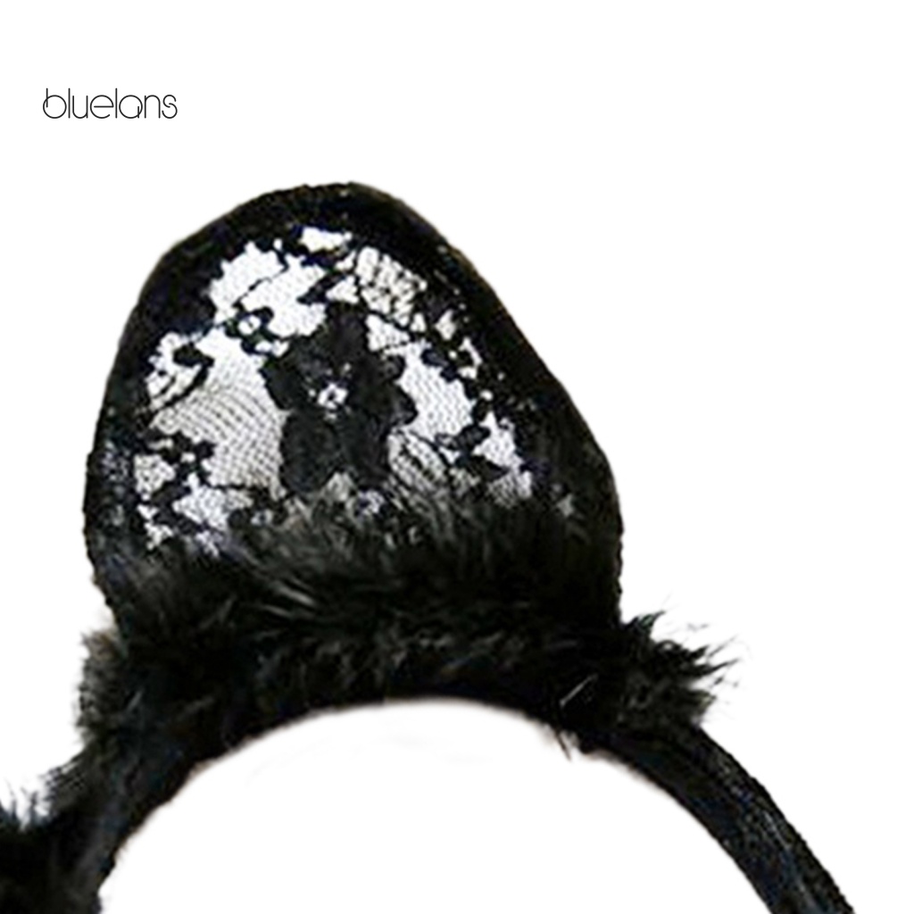 Băng Đô Cài Tóc Hình Tai Mèo Bằng Ren Màu Đen Gợi Cảm