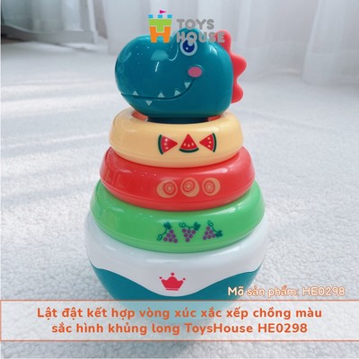 Đồ chơi lật đật kết hợp vòng xúc xắc xếp tháp màu sắc hình khủng long ToysHouse HE0298