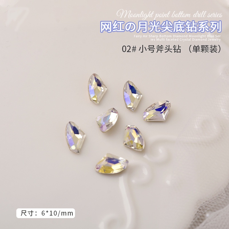 Set 10 viên đá pha lê K9, đá khối pha lê xanh lam siêu sáng, nhiều hình dạng trang trí móng tay nghệ thuật