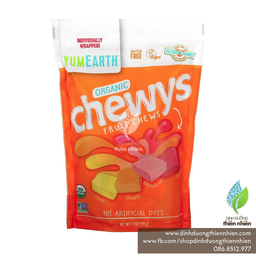 Kẹo Nhai Mềm Trái Cây Hữu Cơ Yum Earth Organic Chewy Candy Chews YumEarth, 142g