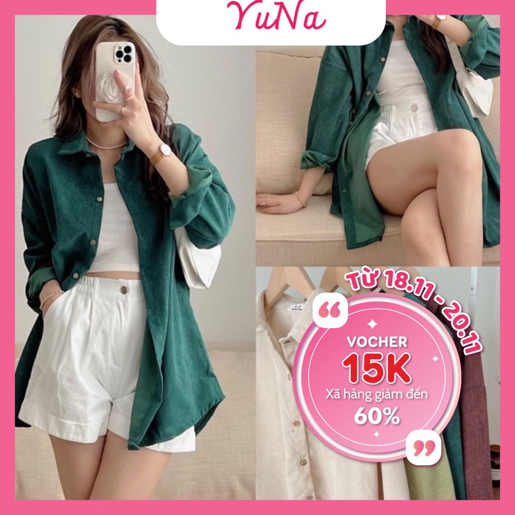 Áo sơ mi nhung tăm YUNA unisex phong cách Ulzzang Hàn Quốc màu phong cách vintage, thời trang nữ YUNA