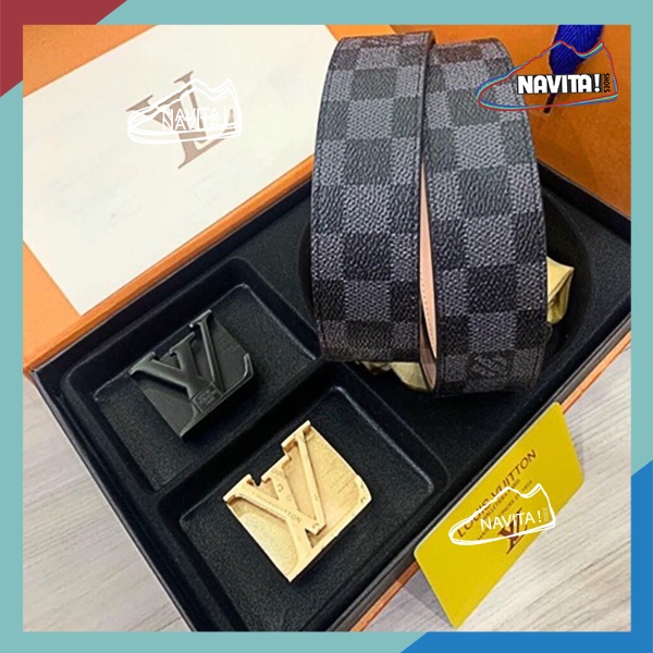 Dây lưng nam, thắt lưng da Louis VT hai mặt khóa thay đổi, hàng super fullbox thẻ bill túi vải túi giấy [BẢO HÀNH DA]