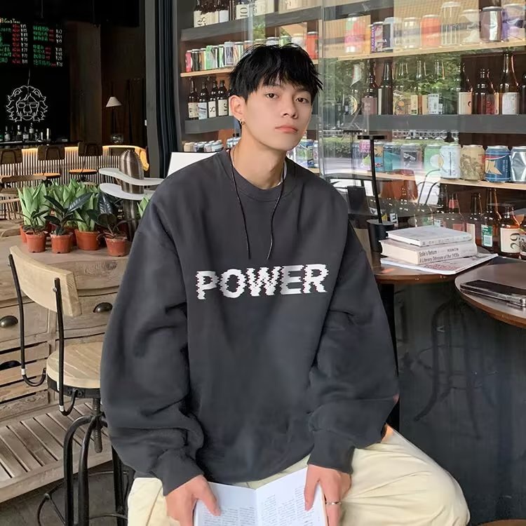 Áo Nỉ Tay Dài Cổ Tròn In Chữ Màu Nâu Phong Cách Hàn Quốc Thời Trang Mùa Thu Cho Nam Và Nữ Plus Size M-5XL