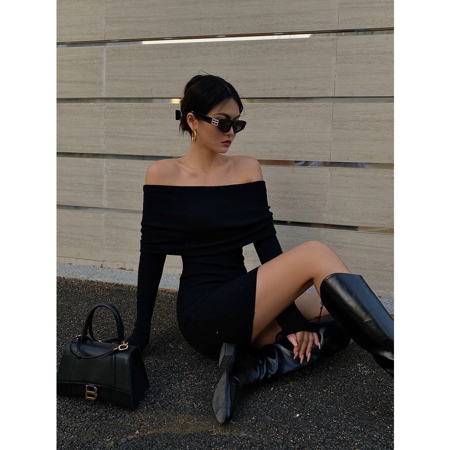 Đầm Body Trể Vai Bẹt Vai Thun Tăm