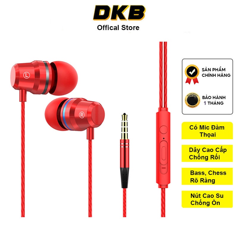Tai nghe nhét tai chính hãng DKB kiểu dáng thể thao giắc cắm 3.5mm tích hợp microphone