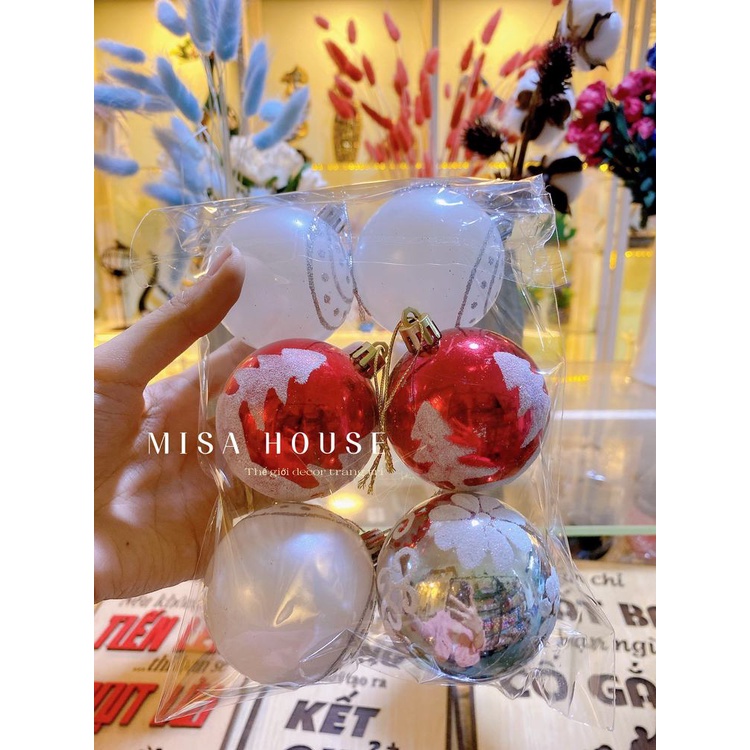 Bộ 6 Quả trái châu noel 6cm trang trí decor cây thông giáng sinh màu vàng xanh dương bạc siêu đẹp Misa House