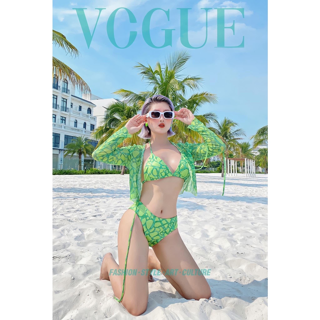 Bikini bộ bơi đồ bơi nữ set 3 món tam giác kèm áo khoác lưới siêu sexcy EVA S3MAKL | BigBuy360 - bigbuy360.vn