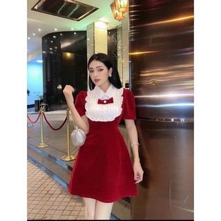 Đầm nhung đính nơ tiểu thư đi chơi, đi tiệc, giáng sinh, lễ tết