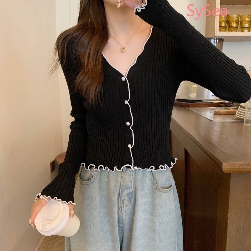 Áo Khoác Cardigan Dệt Kim Tay Dài Cổ Chữ V Phong Cách Hàn Quốc Cho Nữ