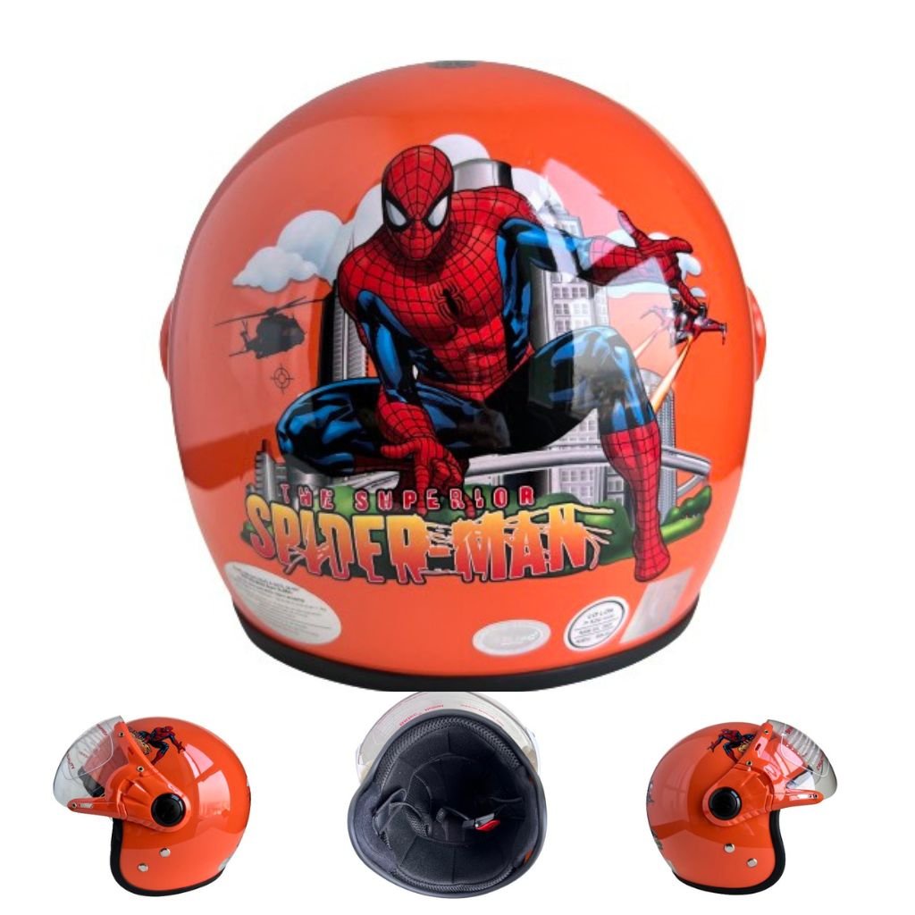 Mũ bảo hiểm trẻ em trùm 3/4 đầu - BKtec - BK32 - Cam Spider Man - Dành cho bé từ 4 đến 8 tuổi - Vòng đầu 50-52cm