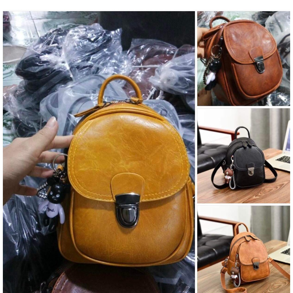 Ba lô chuột da đẹp 2 màu đen nâu - B1