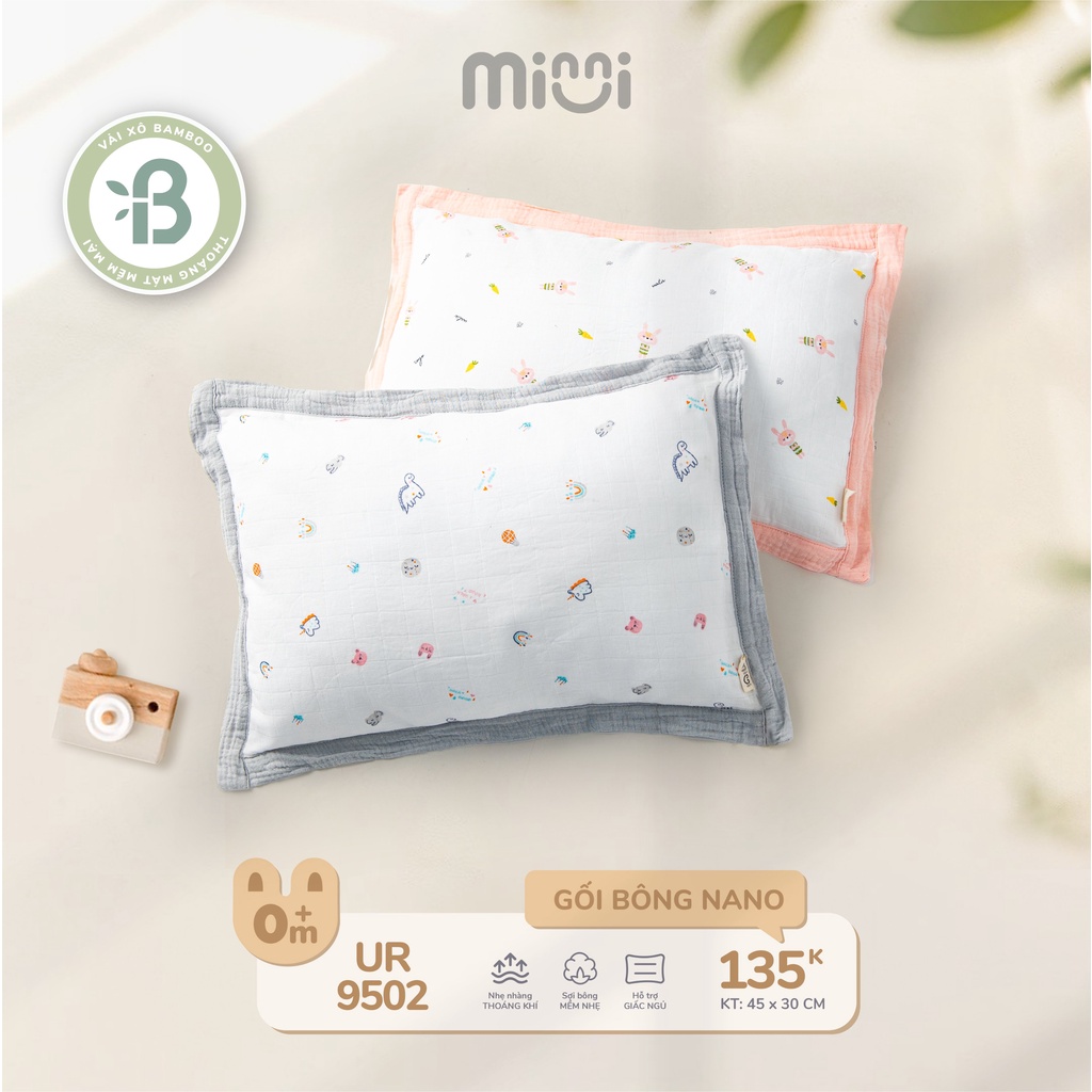 Gối bông sơ sinh Uala &amp; Rogo vỏ xô BAMBOO không vón cục bông [ UalaRogo ] 9502