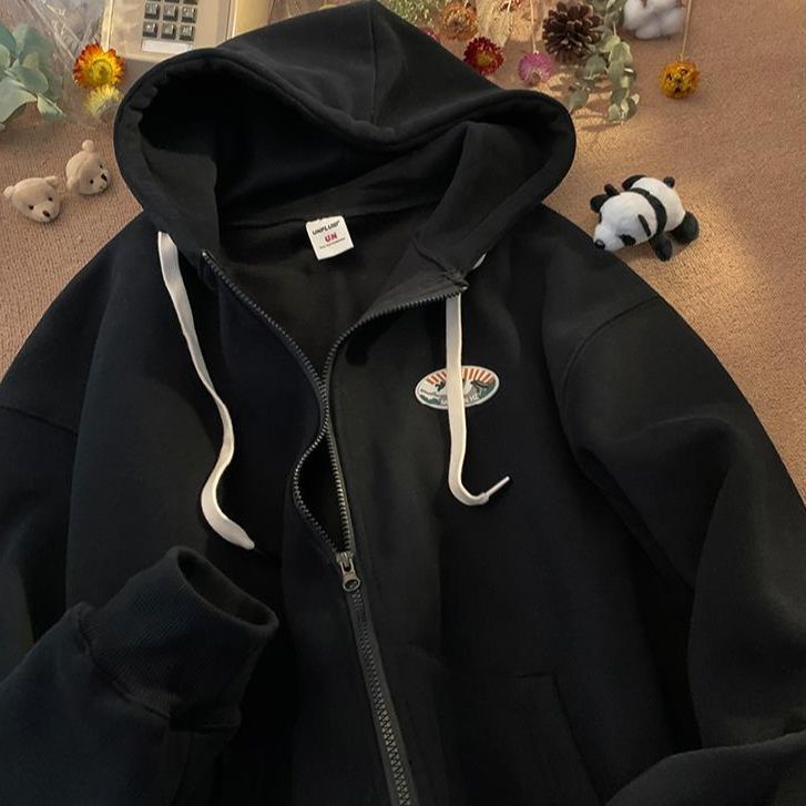 Áo Khoác Bóng Chày Có Mũ Lót Lông Cừu Dày Dặn Thời Trang Thu Đông Phong Cách Mỹ