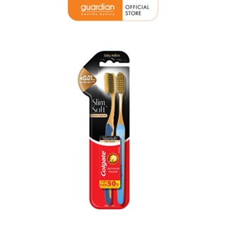 Bộ đôi Bàn chải đánh răng Colgate SlimSoft Gold Charcoal Mềm mảnh Than hoạt tính & than vàng