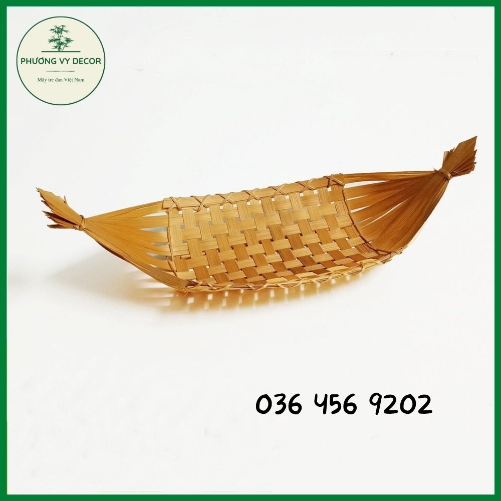 Thuyền tre trang trí decor đồ ăn, đồ thờ trang trí bàn thờ thần tài