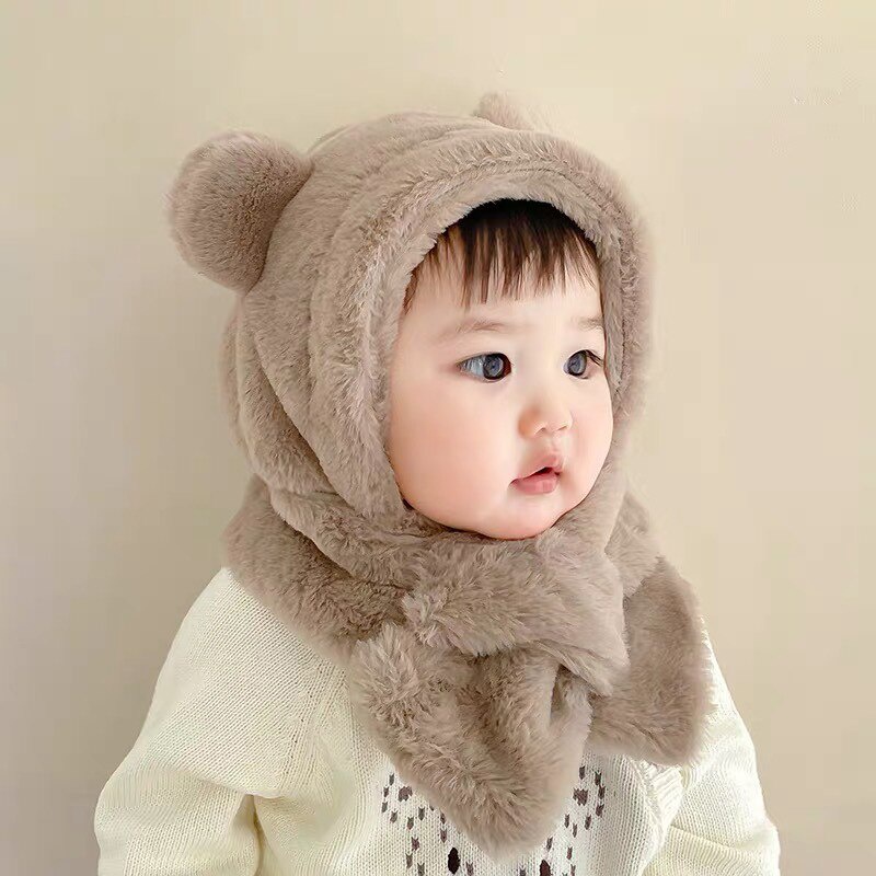 Mũ Trùm Đầu Che Tai Giữ Ấm Chống Gió Hình Gấu Bông Dễ Thương Cho Bé
