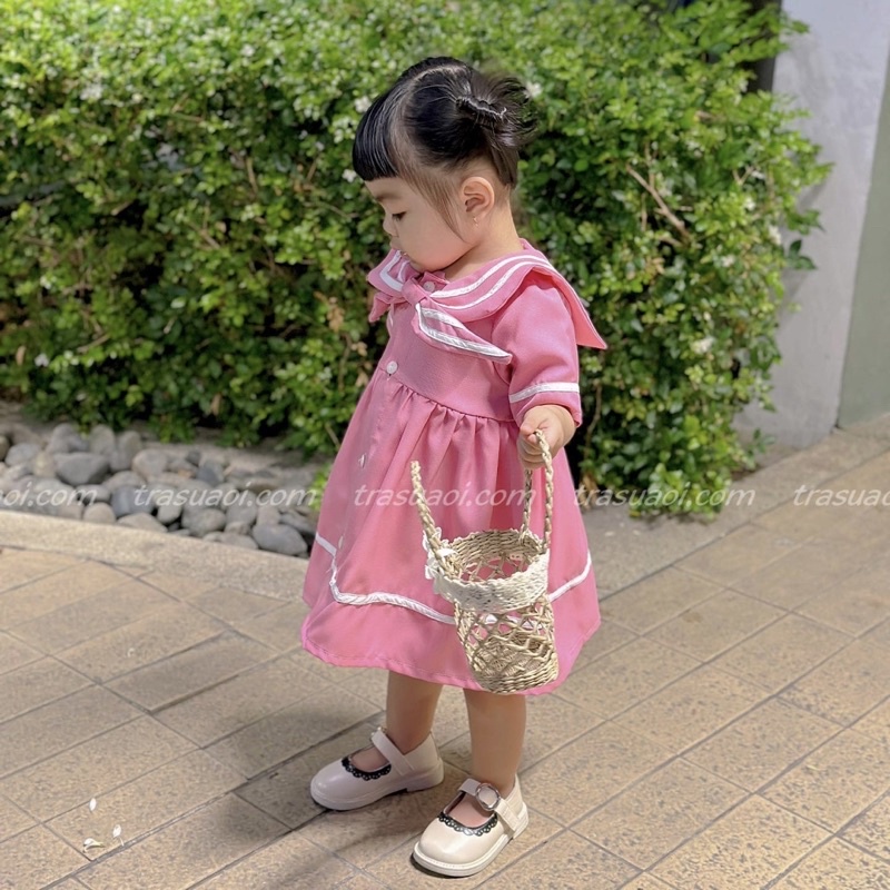 Đầm bé gái, váy thủy thủ cho bé gái từ 8kg - 26kg phối cổ trắng - TRASUAOI D026