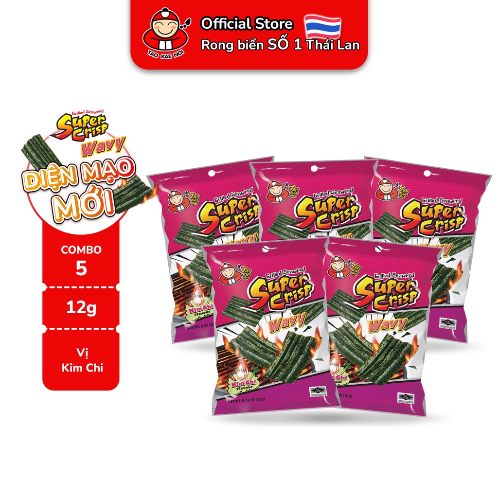 [COMBO 5 GÓI] Rong biển TaoKaeNoi SUPER CRISP vị Mực 12g