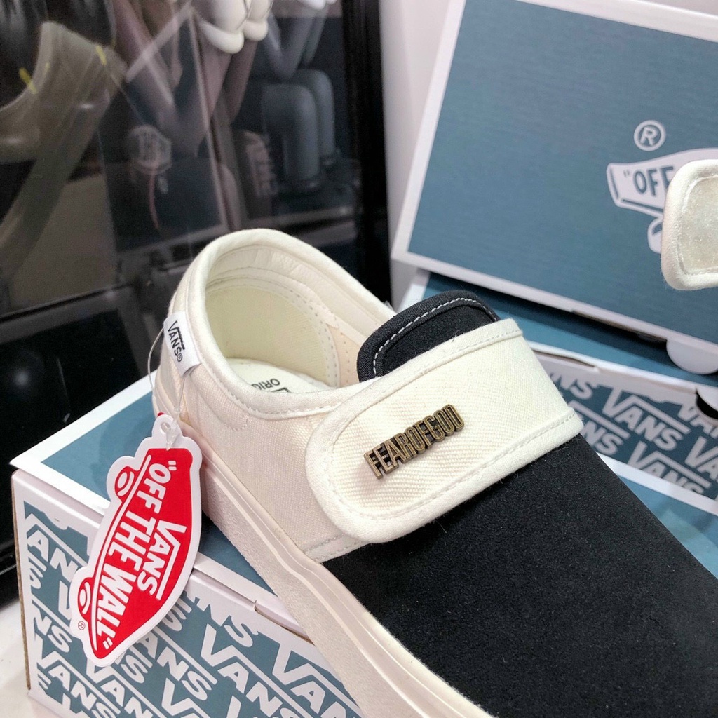 Giày Vans Xỏ Da Dán Đen Trắng Vault Slip On Black White
