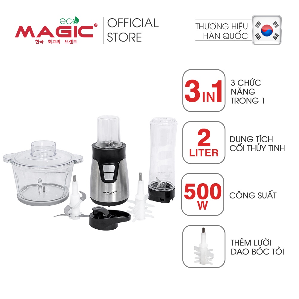 Máy xay đa năng 3IN1 xay thịt, xay hạt, xay sinh tố Magic Eco AC-17 1,5L, BH chính hãng