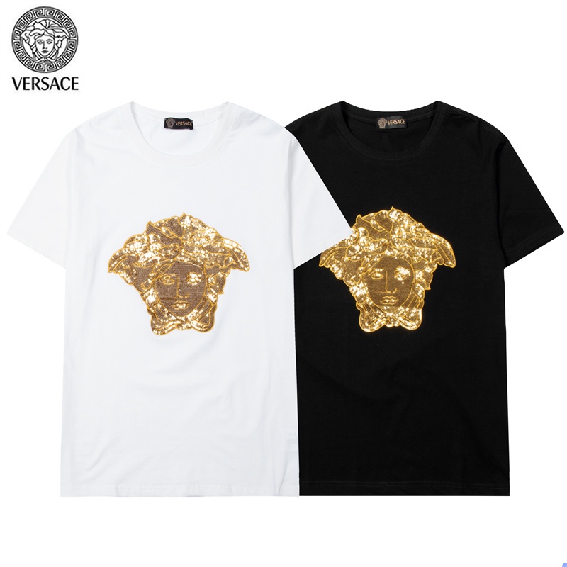 Versac * Áo Thun Tay Ngắn Đính Hạt Hình Chân Dung Medusa Phong Cách Đường Phố Đơn Giản Thời Trang Bắt Mắt