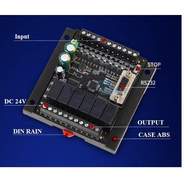 Module PLC tương thích Mitsubishi FX2N kèm đế nhựa gắn DIN có 2 AD 12bit và DA 0-10V - 24MT