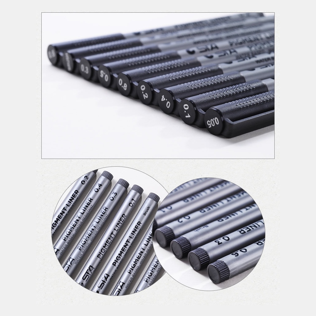 Bút/ Viết kim, viết đi nét, bút line màu đen kháng nước STA - 0.05/0.1/0.2/0.3/0.4/0.5/0.6/0.8/Brush