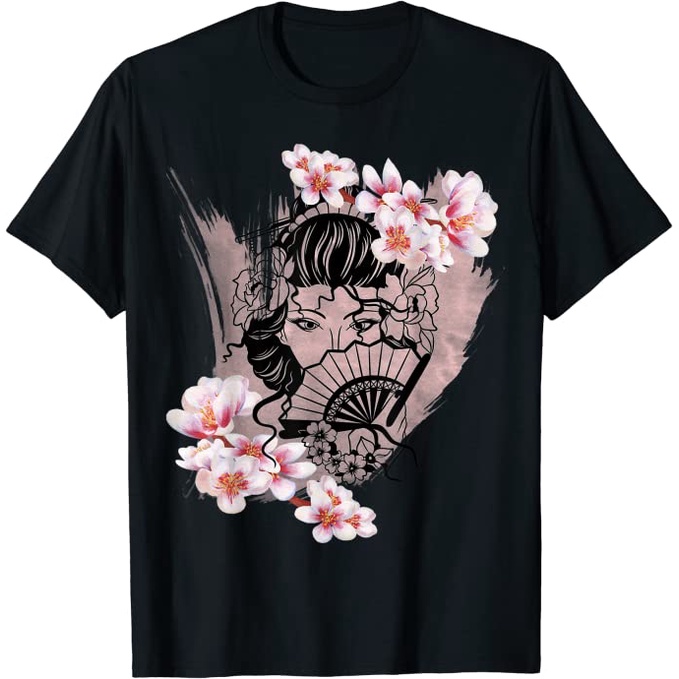 Áo cô gái Geisha Nhật Bản - Áo thun unisex in hình Geisha hoa anh đào