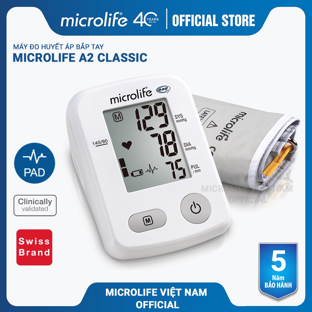 Máy Đo Huyết Áp Bắp Tay Tự Động Microlife A2 Classic | Thương Hiệu Thụy Sĩ_Bảo Hành 5 Năm